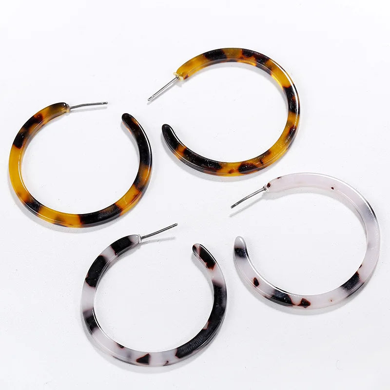Pendientes de aro de leopardo redondos vintage de ácido acético para mujer, grandes, minimalistas, circulares, de acrílico, nueva joyería bohemia