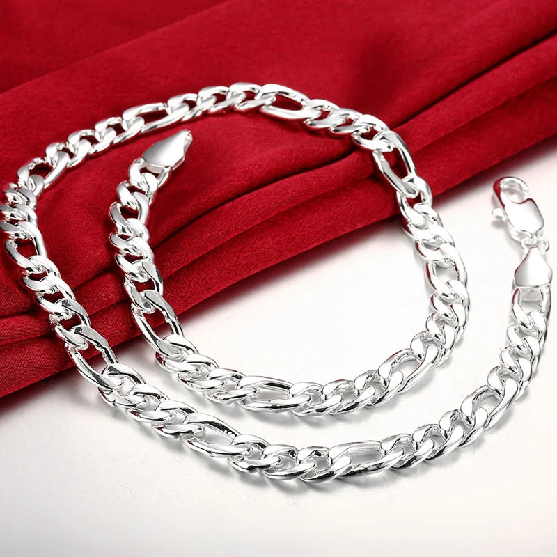 Aravant 925 Sterling Silber schlicht 6MM 8MM Halsketten und Armbänder seitlich für Herren und Damen Modeschmuck