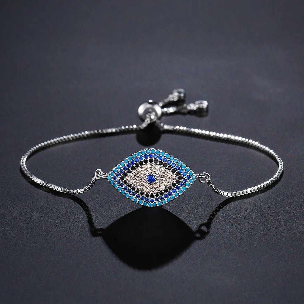 NEWBUY 2026 Trendiges türkisches goldfarbenes Armband mit bösem Blick, verstellbar, AAA-Zirkonia-Pflasterung, Glücksschmuck für Damen, Partygeschenk