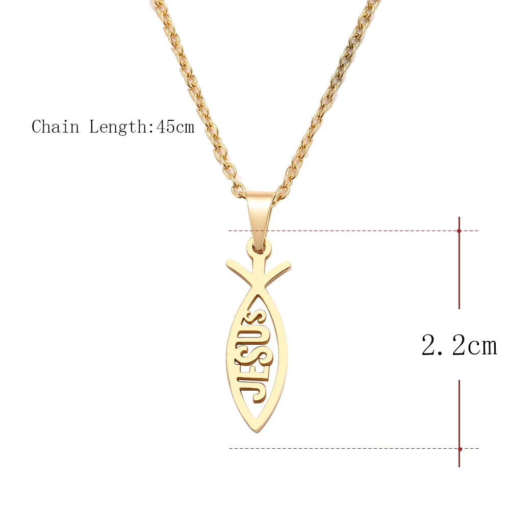 DOTIFI  Stainless Steel Necklace For Women Man Lover's Sharp Jesus Fish Shape Color Pendant Necklace Engagement Jewelry