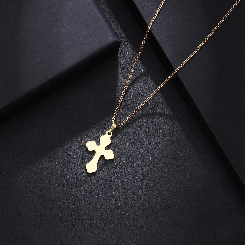 DOTIFI Stainless Steel Necklace For Women Man Lover's Sharp Cross Gold Color Pendant Necklace Engagement Jewelry