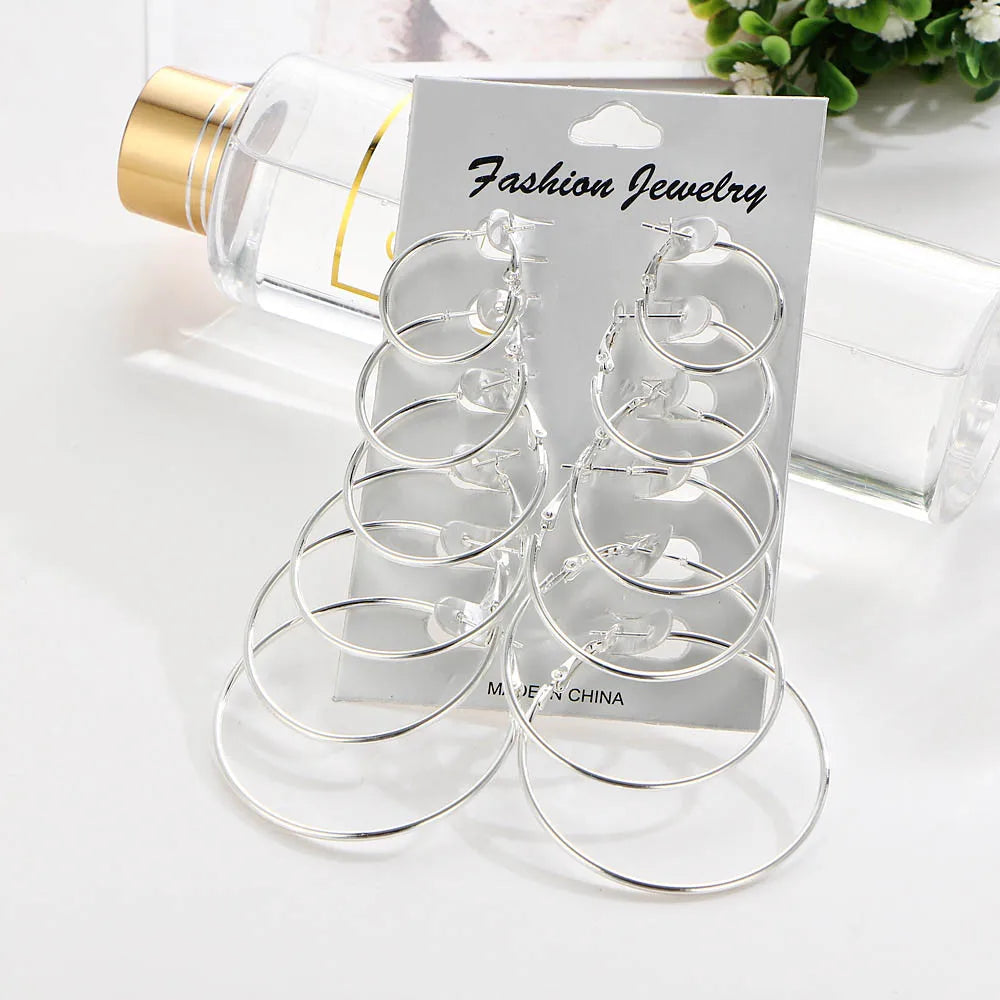 Neu 6 Paar/Set Kreolen Gold Silber Farbe Kleine Große Kreis Ohrringe Set für Damen Simple Punk Ohrklemme 2019 Modeschmuck