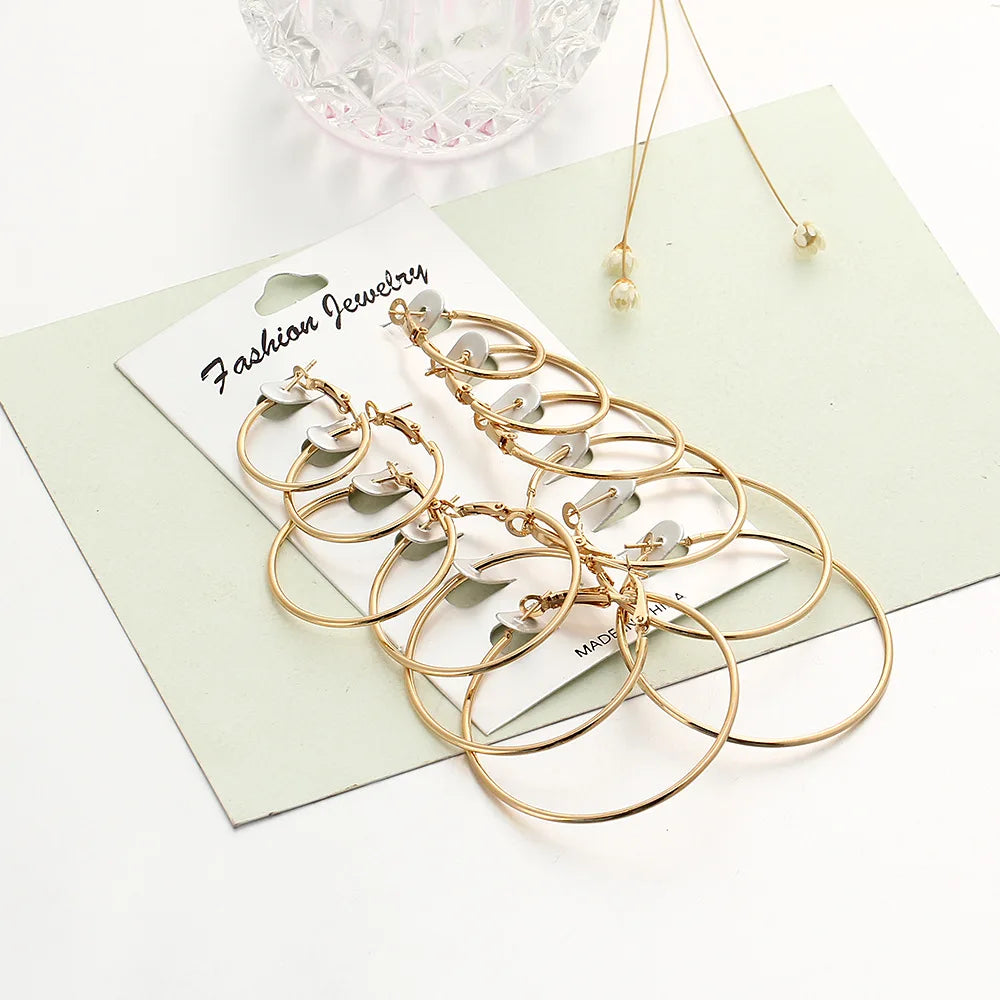 6 Paar/Set koreanische Creolen Set Oversized Große Kreis Ohrringe Mode Schmuck für Frauen Mädchen Steampunk Ohrclip Brincos