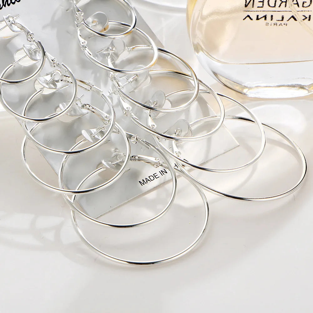 Neu 6 Paar/Set Kreolen Gold Silber Farbe Kleine Große Kreis Ohrringe Set für Damen Simple Punk Ohrklemme 2019 Modeschmuck