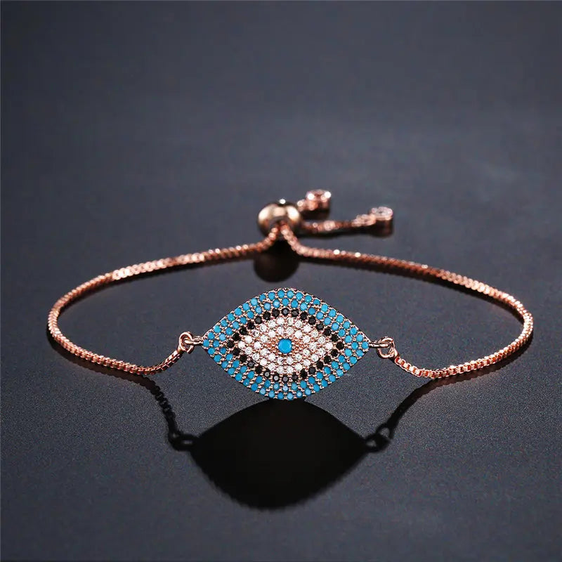 NEWBUY 2026 Trendiges türkisches goldfarbenes Armband mit bösem Blick, verstellbar, AAA-Zirkonia-Pflasterung, Glücksschmuck für Damen, Partygeschenk