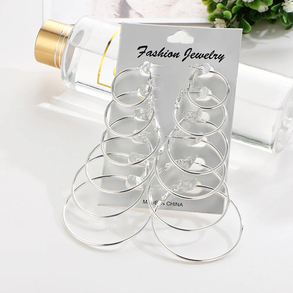 Neu 6 Paar/Set Kreolen Gold Silber Farbe Kleine Große Kreis Ohrringe Set für Damen Simple Punk Ohrklemme 2019 Modeschmuck
