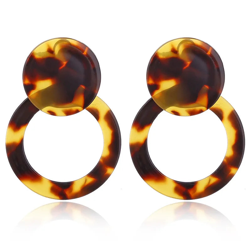 Pendientes de aro de leopardo redondos vintage de ácido acético para mujer, grandes, minimalistas, circulares, de acrílico, nueva joyería bohemia