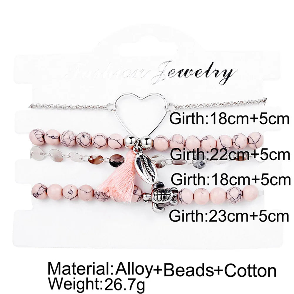 Boho Armreif für Frauen Schildkröte Elefant Herz Muschel Stern Mond Pfeil Karte Kristall Charms Perlen Armband Set Böhmischer Schmuck
