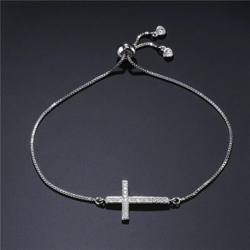 NEWBUY Klassische AAA+ Zirkonia Kreuz-Anhänger Armbänder für Frauen Verstellbare Kupferkette Armband & Bangle Dropship Schmuck