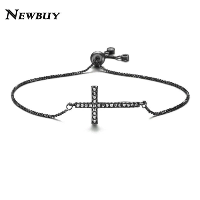 NEWBUY Klassische AAA+ Zirkonia Kreuz-Anhänger Armbänder für Frauen Verstellbare Kupferkette Armband & Bangle Dropship Schmuck