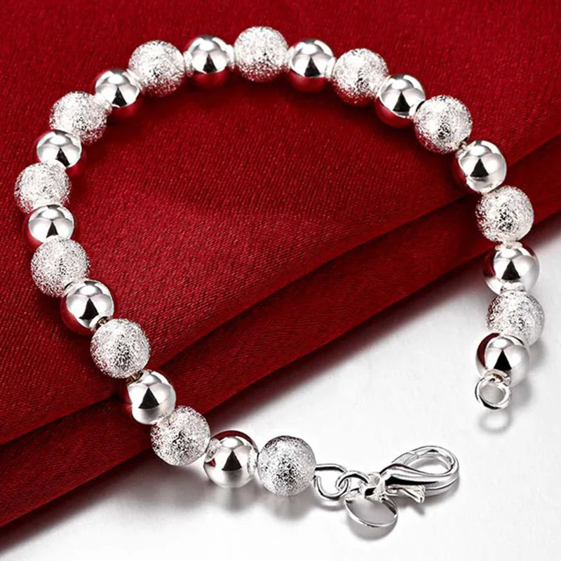 925 Sterling Silber Peeling Glatte Perlen Armband Halskette Ketten für Damen Mode Party Schmuck