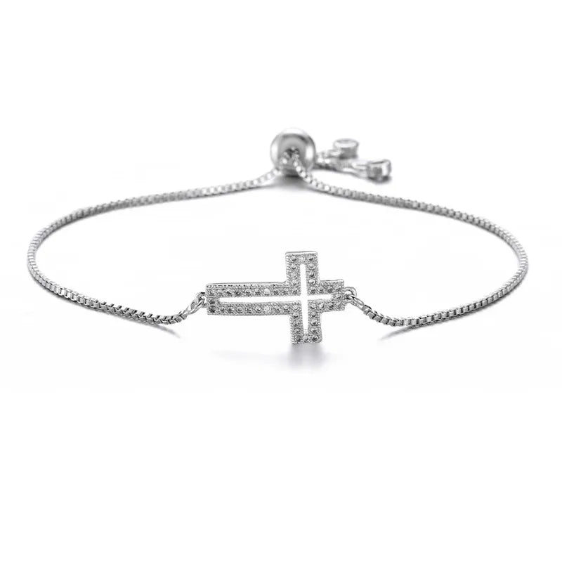 NEWBUY Klassische AAA+ Zirkonia Kreuz-Anhänger Armbänder für Frauen Verstellbare Kupferkette Armband & Bangle Dropship Schmuck