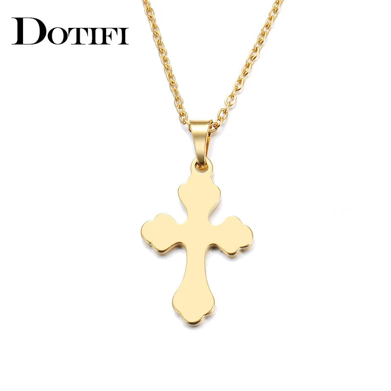 DOTIFI Stainless Steel Necklace For Women Man Lover's Sharp Cross Gold Color Pendant Necklace Engagement Jewelry