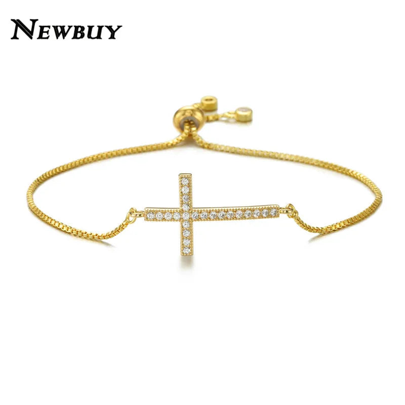 NEWBUY Klassische AAA+ Zirkonia Kreuz-Anhänger Armbänder für Frauen Verstellbare Kupferkette Armband & Bangle Dropship Schmuck