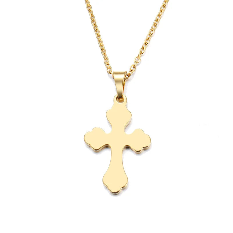 DOTIFI Stainless Steel Necklace For Women Man Lover's Sharp Cross Gold Color Pendant Necklace Engagement Jewelry