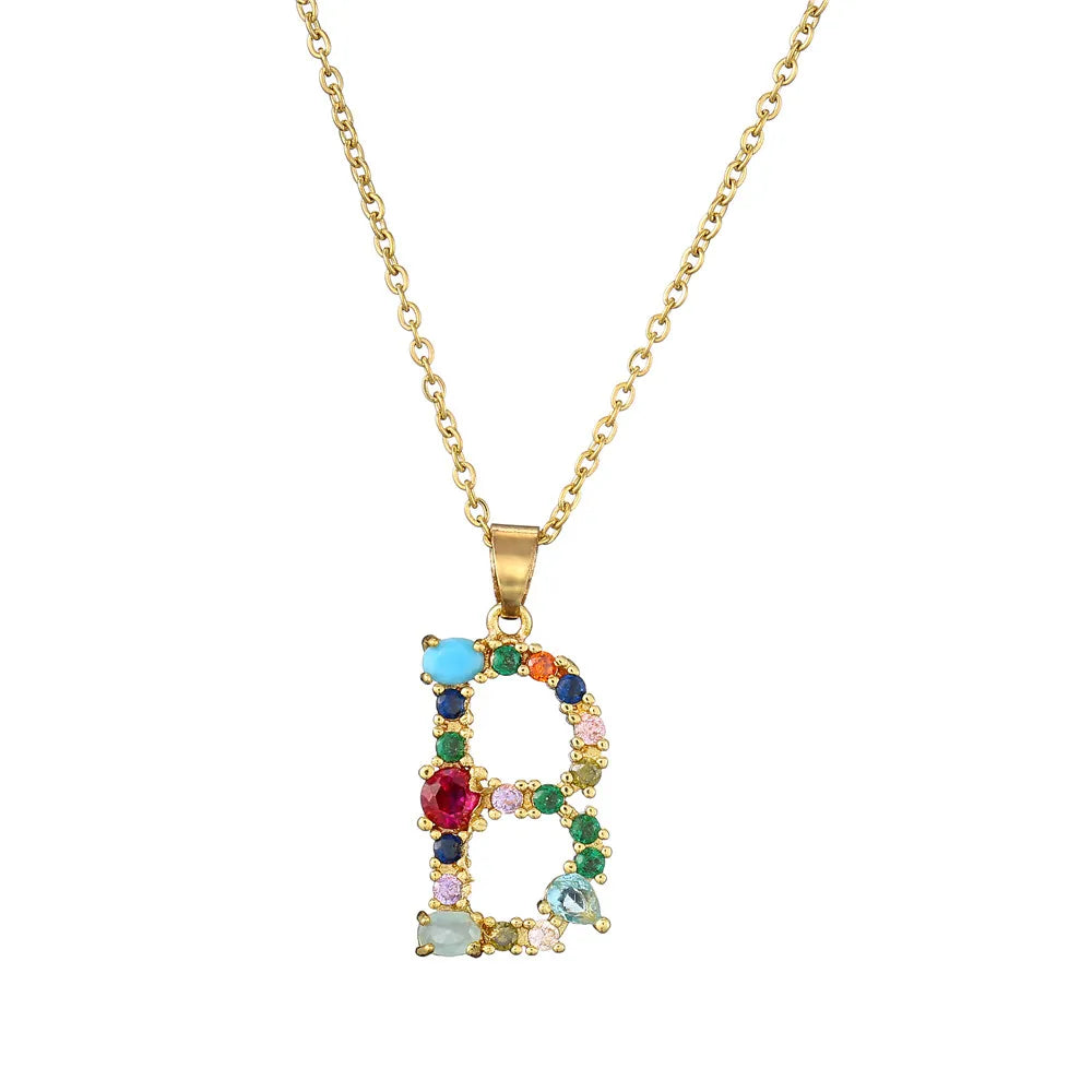2024 New Hot Colourful Crystal AAA CZ 26 Capital Letters Pendant Necklace For Women Girl Gold Color Copper Initial Name Jewelry
