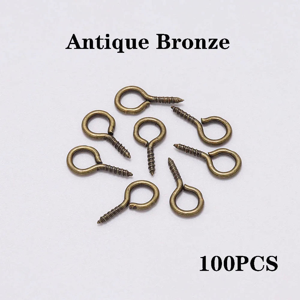 100-200 unidades de mini ganchos de ojo, cierres de tornillo dorados, conectores, colgantes, ganchos roscados para hacer joyas, accesorios