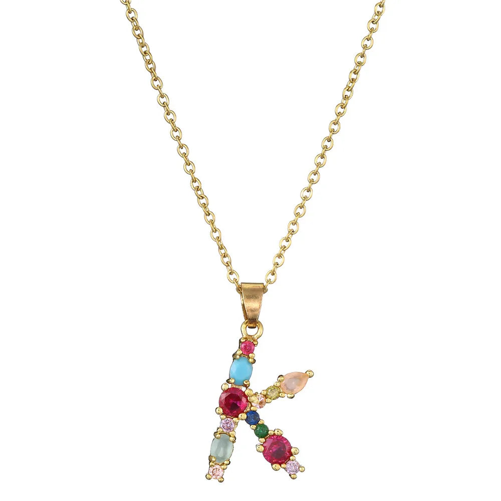 2024 New Hot Colourful Crystal AAA CZ 26 Capital Letters Pendant Necklace For Women Girl Gold Color Copper Initial Name Jewelry