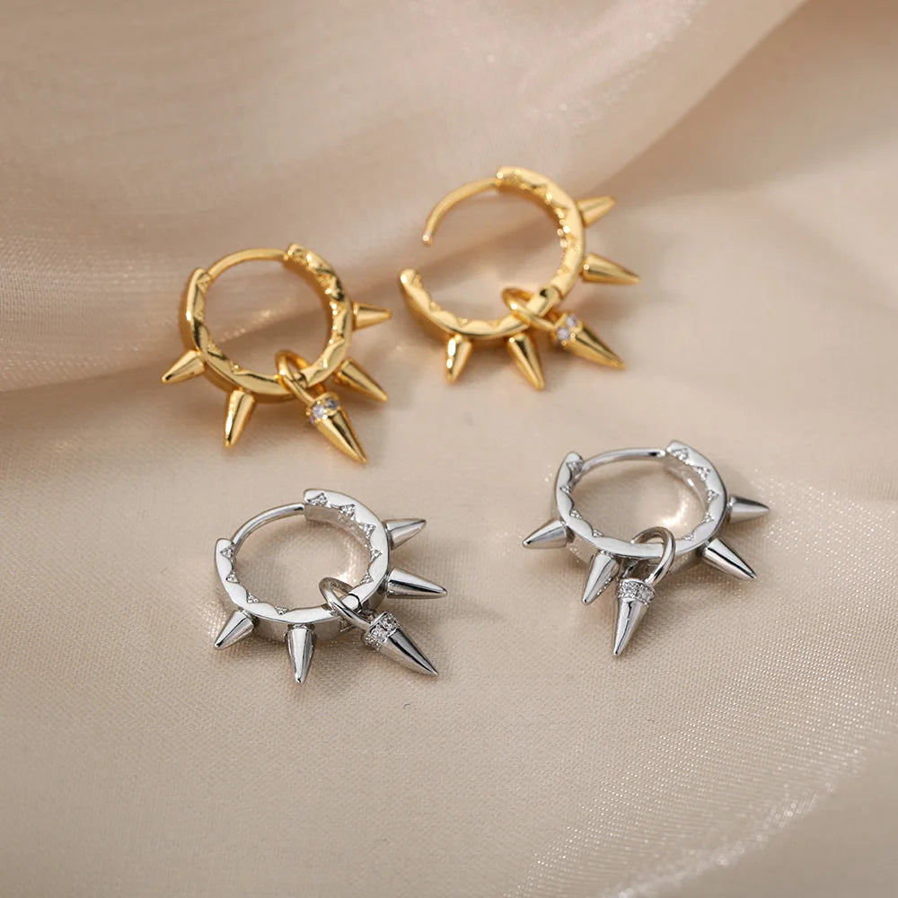 Punk Spike Rivet  Stainless Steel Earrings For Women Gold Color Earring Gothic Christmas Party Jewelry Gift Bijoux Femme