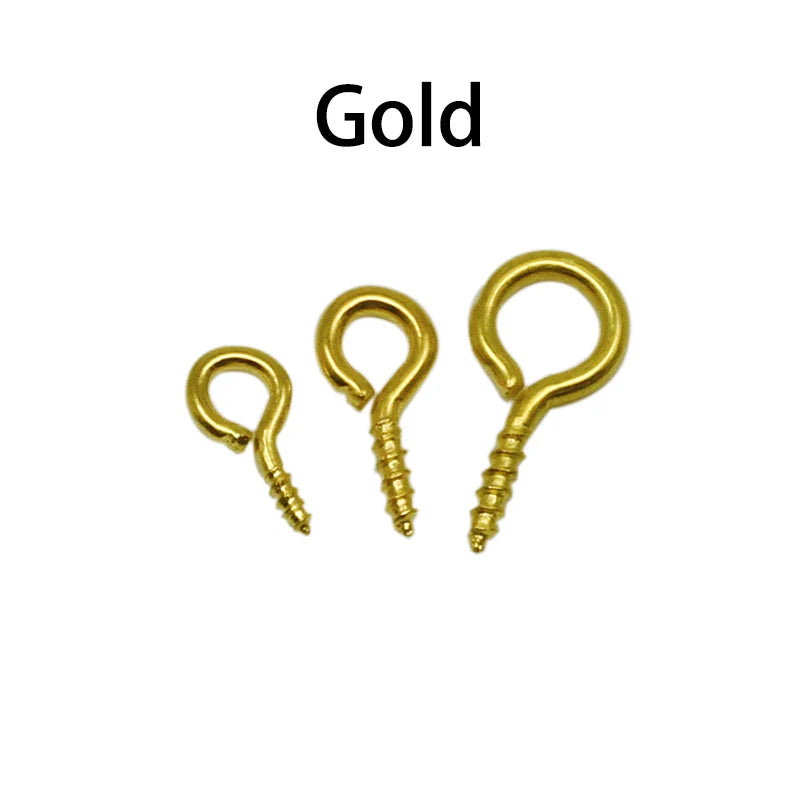 100-200 unidades de mini ganchos de ojo, cierres de tornillo dorados, conectores, colgantes, ganchos roscados para hacer joyas, accesorios