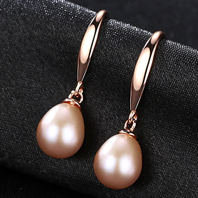 925 Sterling Silber Roségold Ohrhänger Für Frauen Süßwasserperlen Ohrringe Hochzeitsschmuck Weiß Rosa Lila