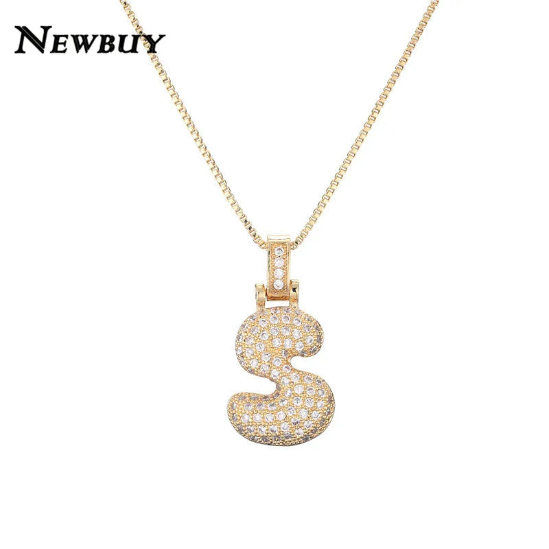 NEWBUY CZ Zirconia Crystal 26 A-Z Letters Pendant Necklace For Men Women Punk Initials Name Necklace Fashion Hip Hop Jewelry