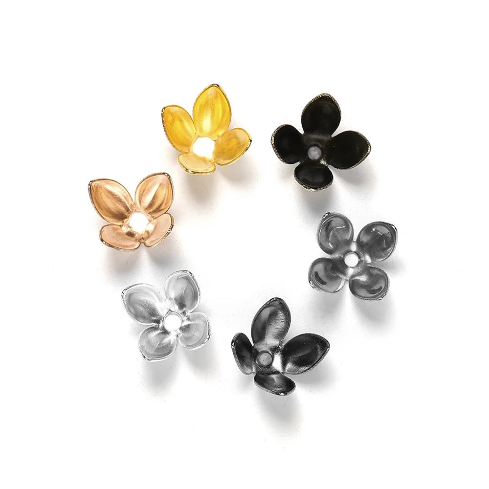 100 Stück/Los Vierblättrige Blume Metall lose Abstandhalter Kappen Blütenblatt getrennte Endkappen für die Schmuckherstellung Armbandzubehör
