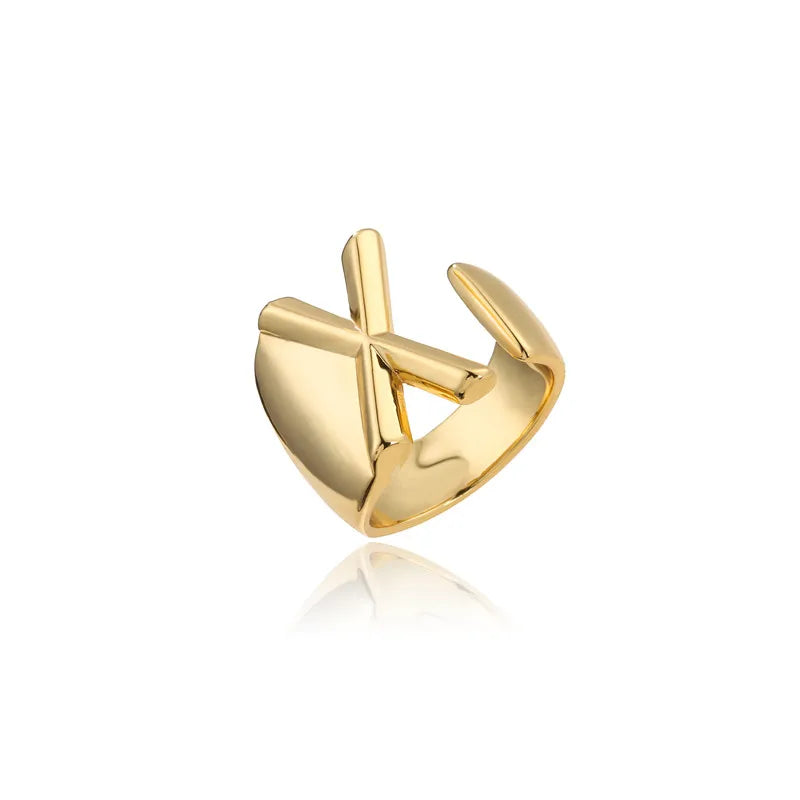 Hohler A-Z Buchstaben Goldfarbe Metall Verstellbarer Öffnungsring Initialen Name Alphabet Damen Party Statement Breiter Trendiger Schmuck