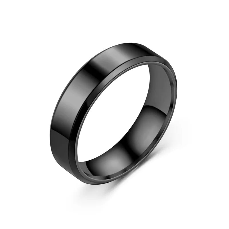 Edelstahl Schwarze Ringe für Frauen Eheringe Herren Schmuck Breite 6mm Benutzerdefinierte Gravur Name Logo