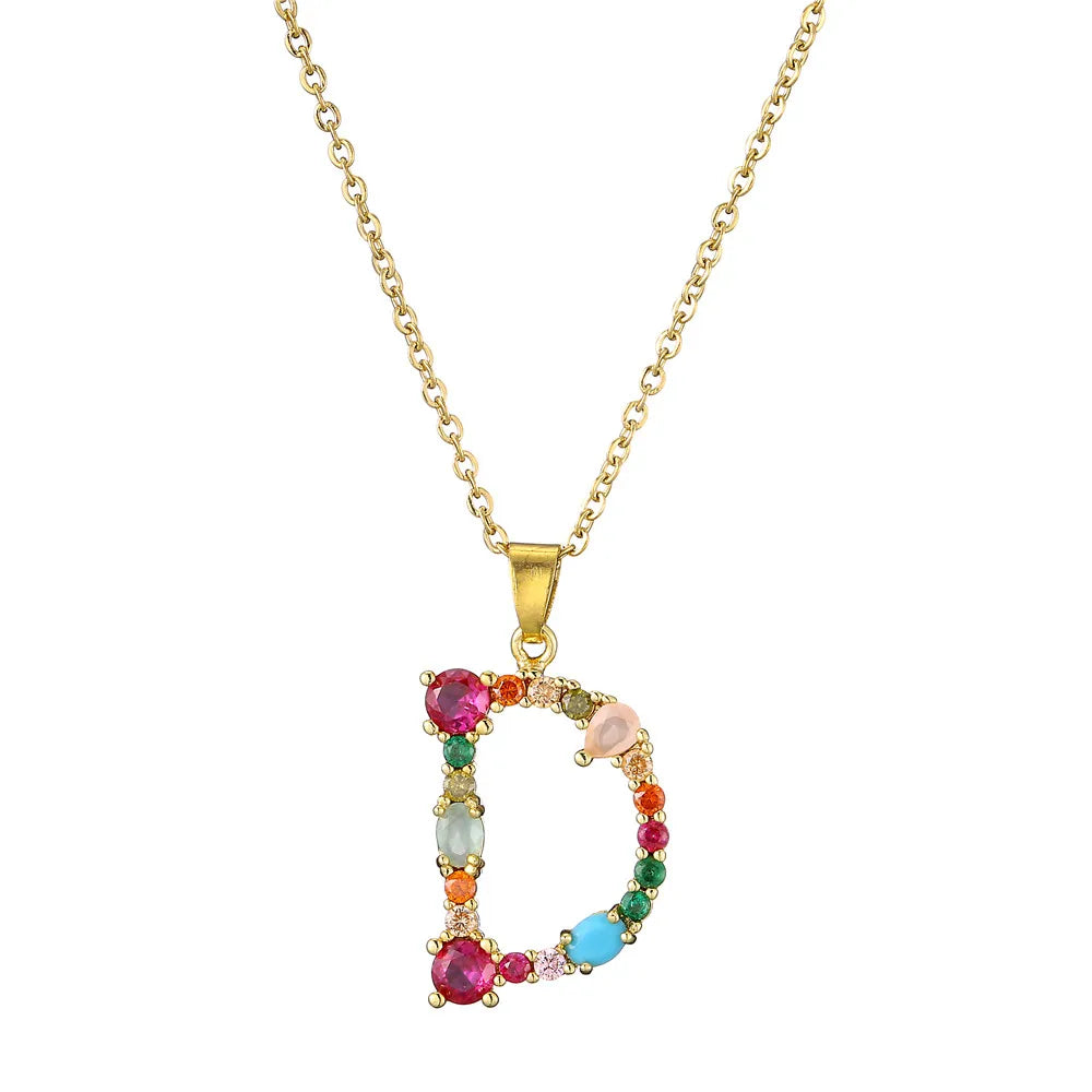 2024 New Hot Colourful Crystal AAA CZ 26 Capital Letters Pendant Necklace For Women Girl Gold Color Copper Initial Name Jewelry