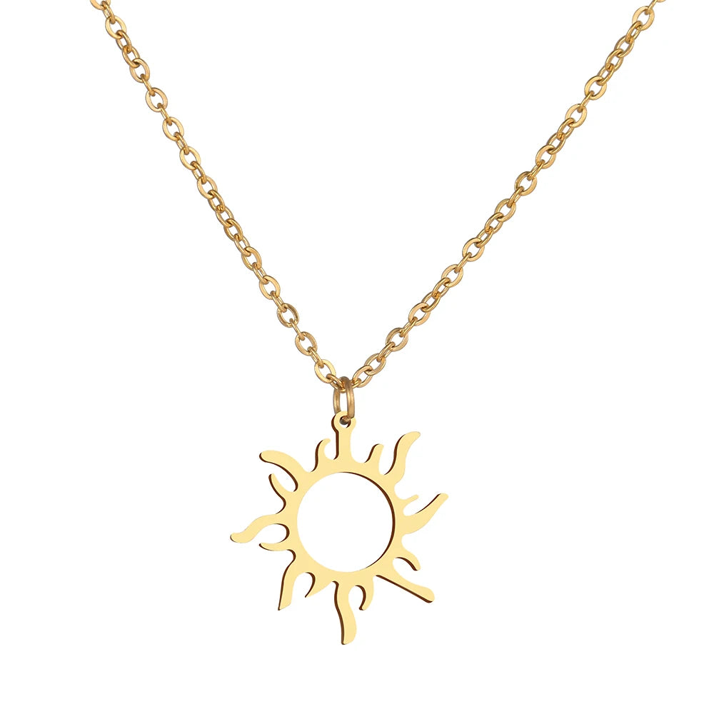 DOTIFI 316L Stainless Steel Necklace Plated Ethnic Sun Totem Pendent Necklaces For Charm Women Birthday Party Fashion Jewelry