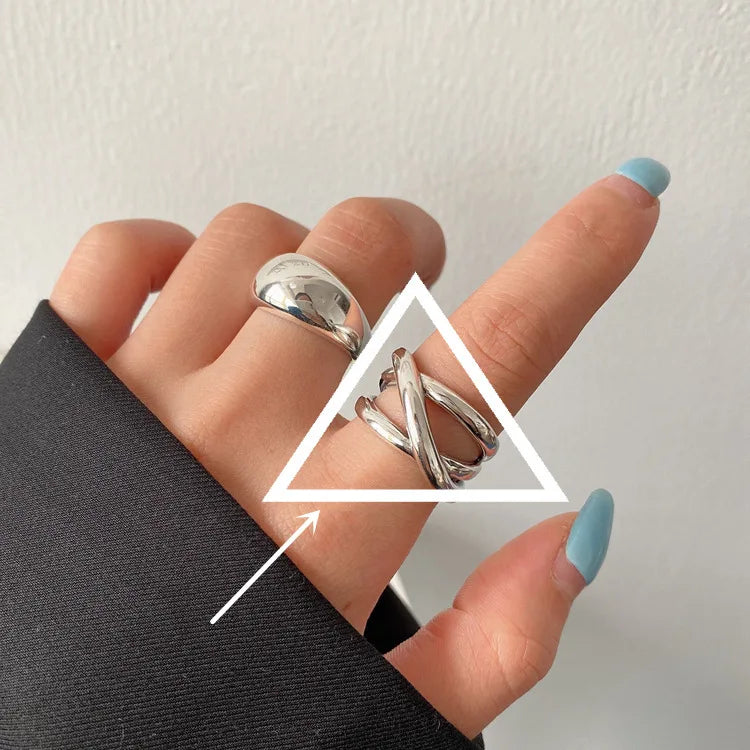 VENTFILLE Anillo de plata de ley 925 con diseño de gotas de agua irregulares, estilo retro simple, hecho a mano, para mujer