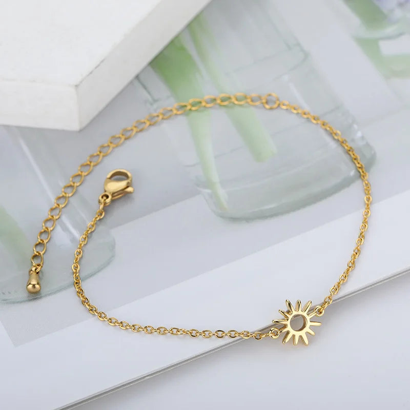ICFTZWE Sonne Hohlarmbänder für Frauen Edelstahl Handkette Vintage Sonnenblumen Fußkette Boho Fußschmuck Accessoires