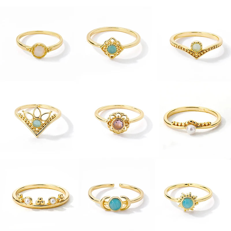 Mode Opal Fingerringe für Frauen Edelstahl Verstellbarer Paar Geometrischer Ring Handgefertigter Ästhetischer Schmuck Anillos Geschenk