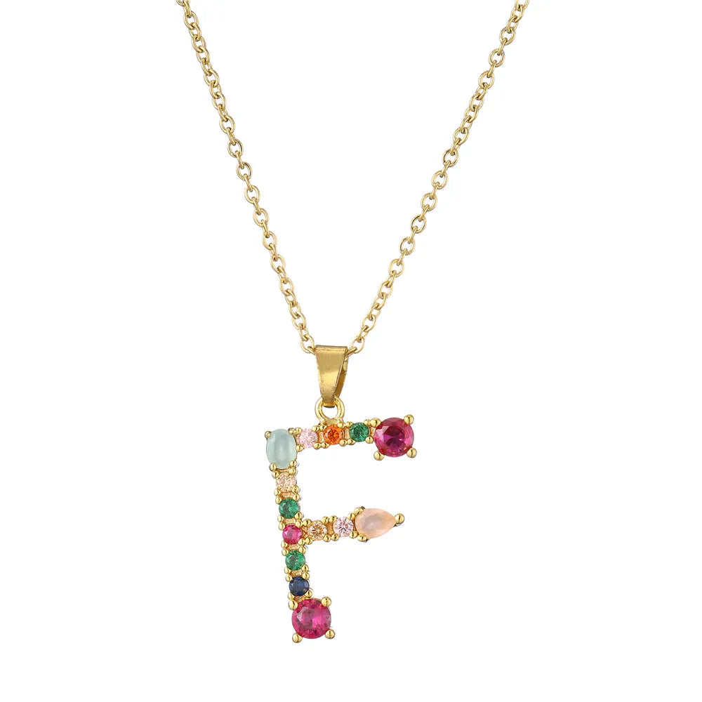 2024 New Hot Colourful Crystal AAA CZ 26 Capital Letters Pendant Necklace For Women Girl Gold Color Copper Initial Name Jewelry