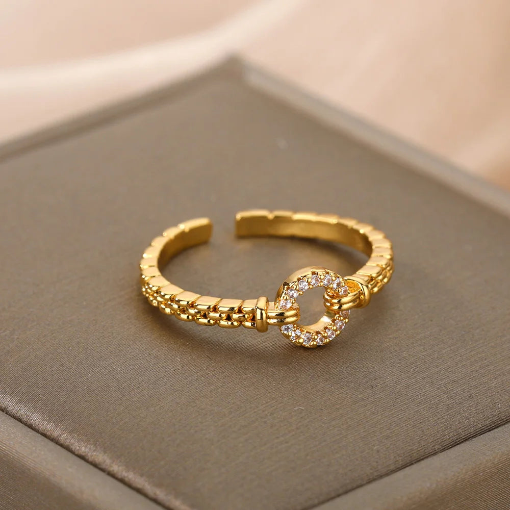 Zirkon Runde Ringe Für Frauen Punk Rock Kette Runde Offene Verstellbare Edelstahlringe Accessoires Schmuck Geschenk Bijoux Femme