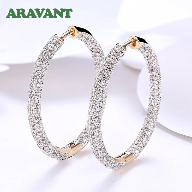 925er Silber 34mm 18K Gold Kreis Creolen für Damen Mode Hochzeit Schmuck