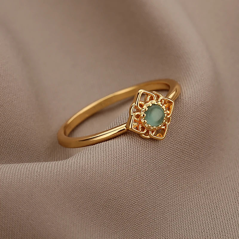 Edelstahl Opal Fingerringe für Frauen Mode Verstellbares Paar Geometrischer Ring Handgefertigter Ästhetischer Schmuck Anillos Geschenk