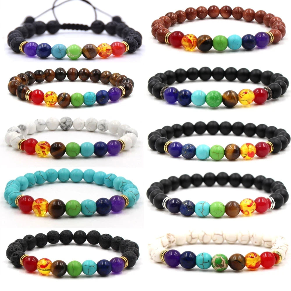 8MM Naturstein Perlenarmbänder für Frauen Männer Paar Lavagestein Heilung Balance Perlen Reiki Buddha Chakra Armreif Schmuck