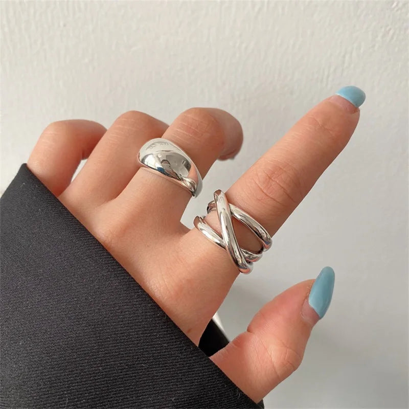 VENTFILLE Anillo de plata de ley 925 con diseño de gotas de agua irregulares, estilo retro simple, hecho a mano, para mujer