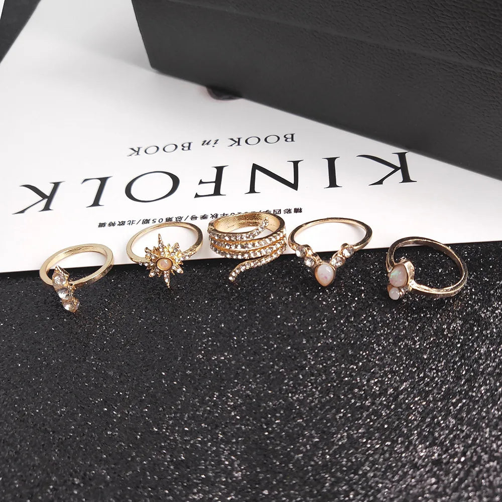 Fashion Geometrische Knöchelringe Set Für Frauen Kristall Goldfarben Fingerring Boho Damen Hochzeit Schmuck Geschenk