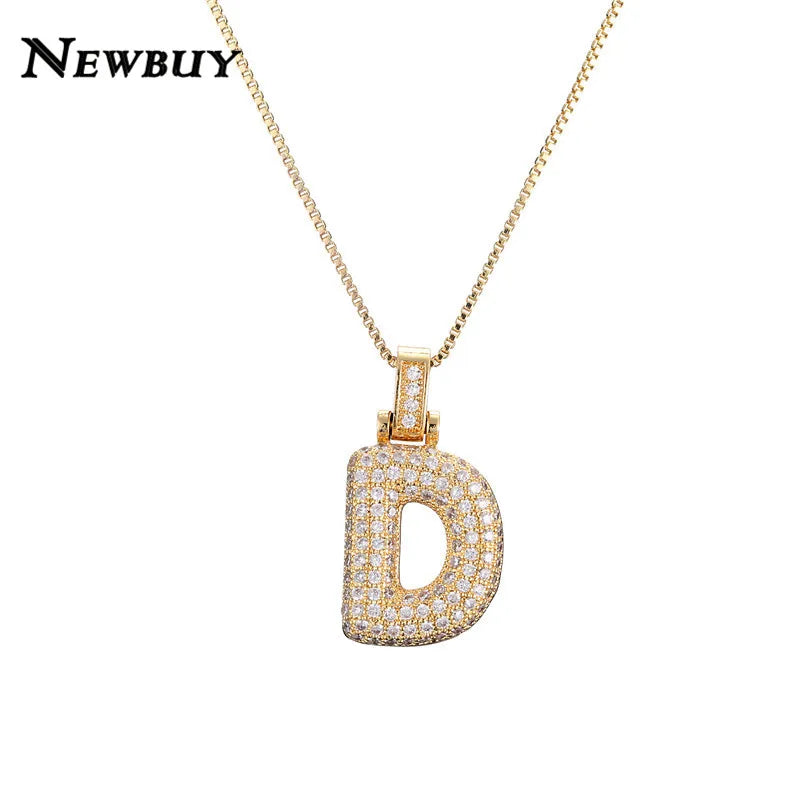 NEWBUY CZ Zirconia Crystal 26 A-Z Letters Pendant Necklace For Men Women Punk Initials Name Necklace Fashion Hip Hop Jewelry