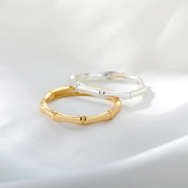 Edelstahl Bambus-Gelenkringe für Damen Herren Silberfarbe Offen Verstellbar Männlich Weiblich Verlobung Ehering Schmuck