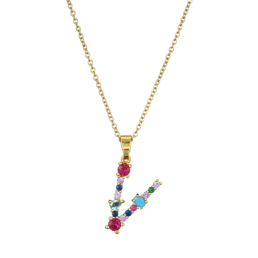 2024 New Hot Colourful Crystal AAA CZ 26 Capital Letters Pendant Necklace For Women Girl Gold Color Copper Initial Name Jewelry