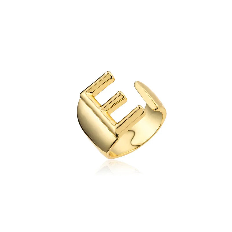 Hohler A-Z Buchstaben Goldfarbe Metall Verstellbarer Öffnungsring Initialen Name Alphabet Damen Party Statement Breiter Trendiger Schmuck