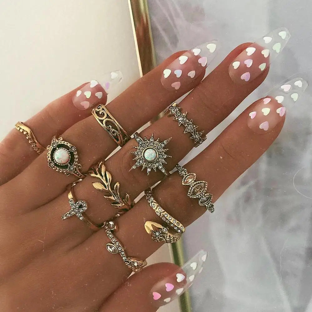 Fashion Geometrische Knöchelringe Set Für Frauen Kristall Goldfarben Fingerring Boho Damen Hochzeit Schmuck Geschenk