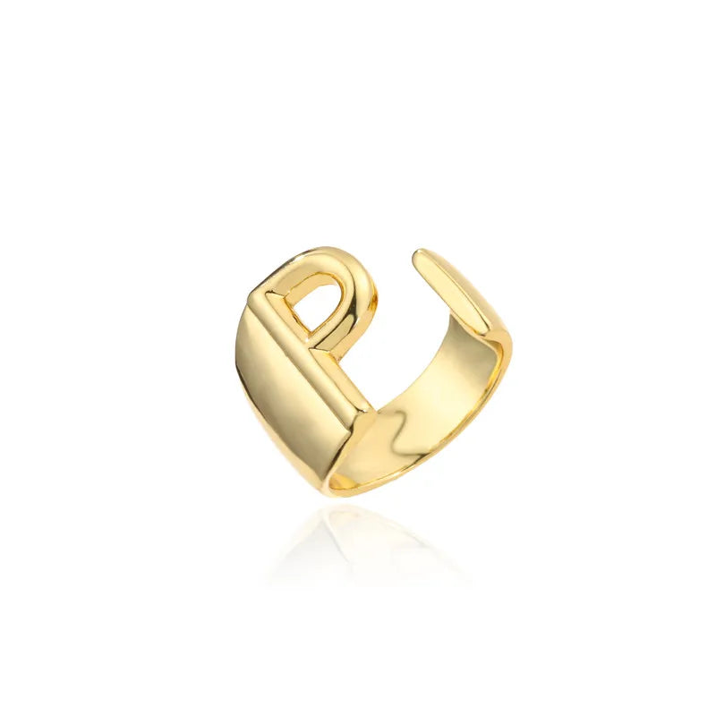 Hohler A-Z Buchstaben Goldfarbe Metall Verstellbarer Öffnungsring Initialen Name Alphabet Damen Party Statement Breiter Trendiger Schmuck