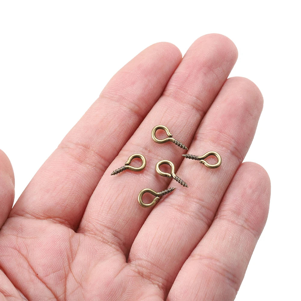 100-200 unidades de mini ganchos de ojo, cierres de tornillo dorados, conectores, colgantes, ganchos roscados para hacer joyas, accesorios