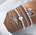 Neues böhmisches schwarzes Seilkettenarmband-Set für Frauen, Flugzeug, Muschel, Mond, Herz, Kristall-Charm-Armreif, Boho-Schmuck