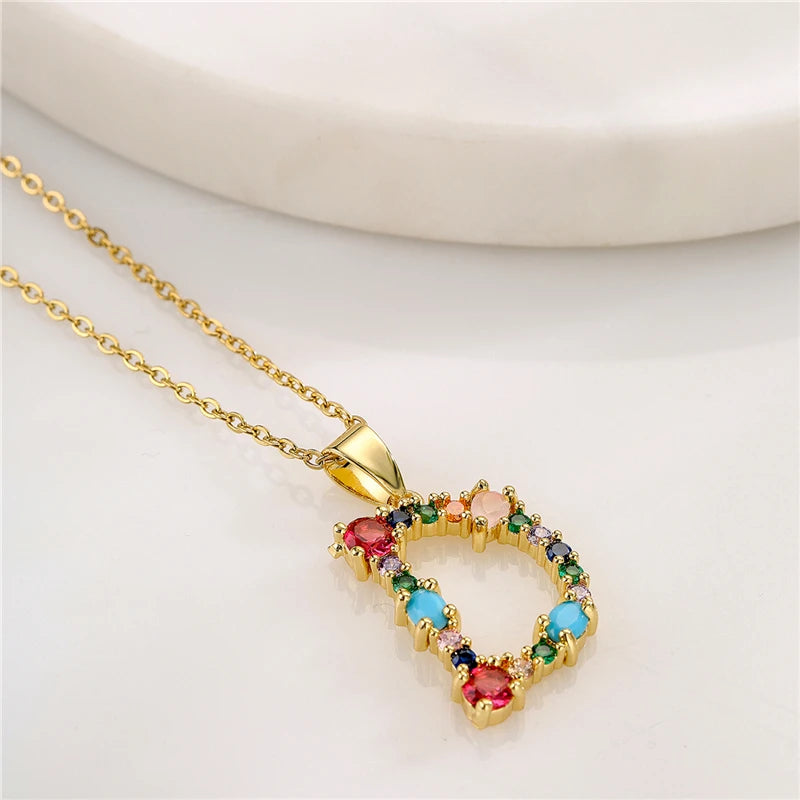 2024 New Hot Colourful Crystal AAA CZ 26 Capital Letters Pendant Necklace For Women Girl Gold Color Copper Initial Name Jewelry
